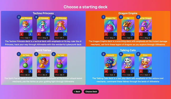 Choosing a Deck Screen Princess Okoku Deck Selection